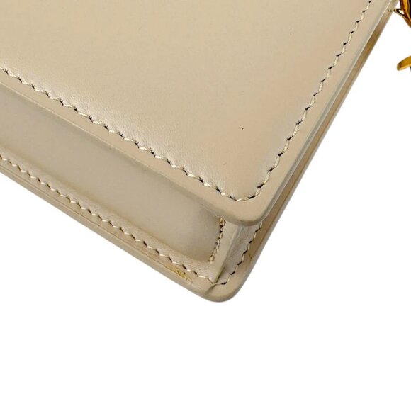 Auth Christian Dior Chain Shoulder Bag Beige/Gold Leather/Metal - z4382 - Picture 9 of 12